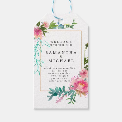 Pink Floral Elegant Wedding Welcome Gift Tags