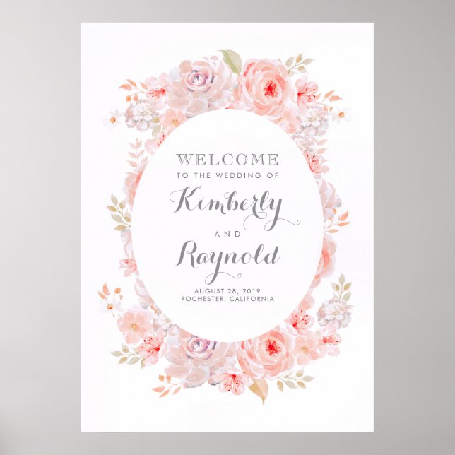 Pink Floral Elegant Wedding Welcome Sign (Front)