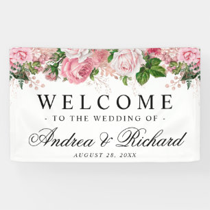 Pink Floral Elegant Welcome Wedding Banner