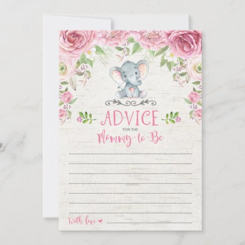 Pink Floral Elephant Advice Card Baby Shower Game