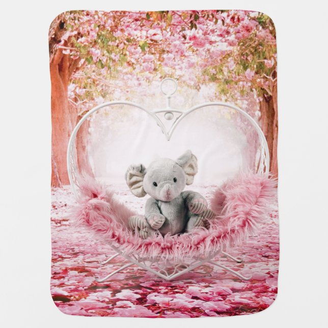 Pink Floral Elephant  Baby Blanket (Front)