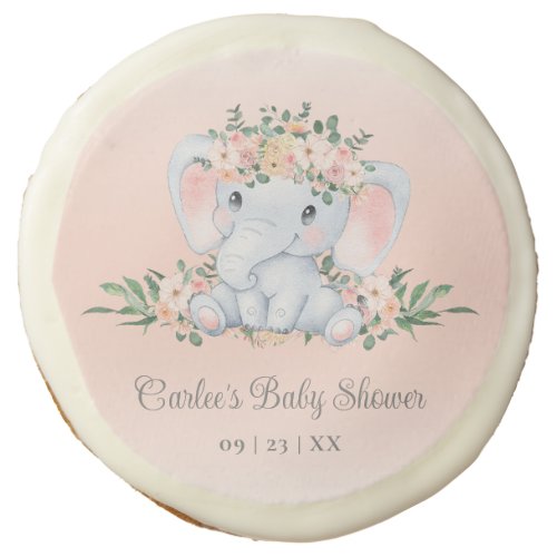 Pink Floral Elephant Baby Girl Baby Shower Sugar Cookie