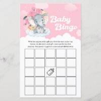 Pink Floral Elephant Baby Shower Bingo Game