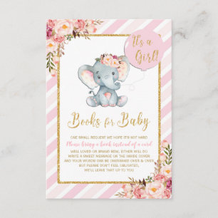 Pink Floral Elephant Baby Shower Bring a Book Card