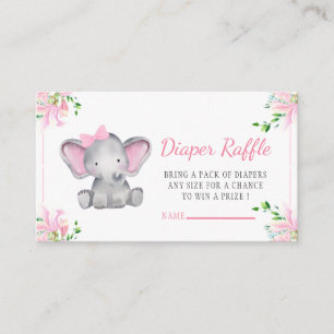 Pink Floral Elephant Baby Shower Diaper Raffle Enclosure Card