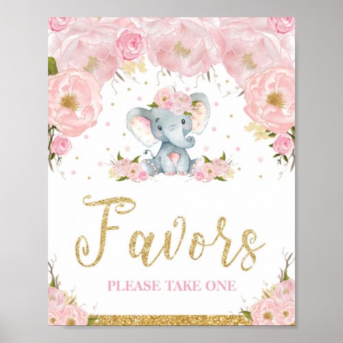 Pink Floral Elephant Baby Shower Favors Sign