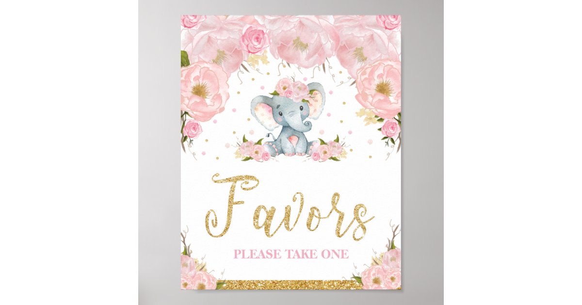 Pink Floral Elephant Baby Shower Favors Sign Zazzle Com