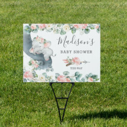 Pink Floral Elephant Baby Shower Girl Yard Outdoor Sign