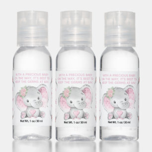 Pink Floral Elephant Baby Shower Hand Sanitizer