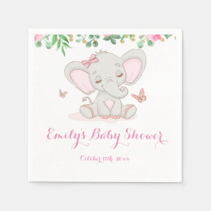 Pink floral elephant baby shower napkin