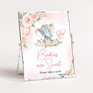 Pink Floral Elephant Balloon Babies are Sweet Poster