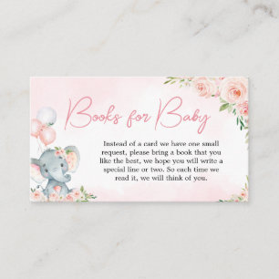 Pink Floral Elephant Balloon Books for Baby Enclosure Card