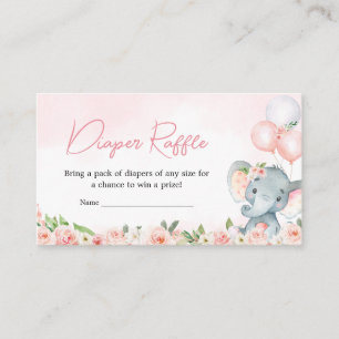 Pink Floral Elephant Balloon Diaper Raffle Enclosure Card