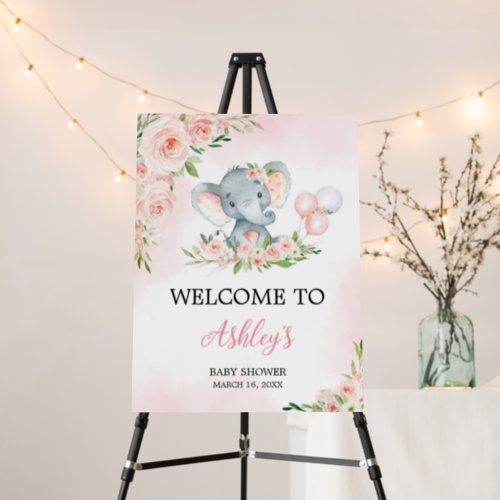 Pink Floral Elephant Balloon Welcome Sign