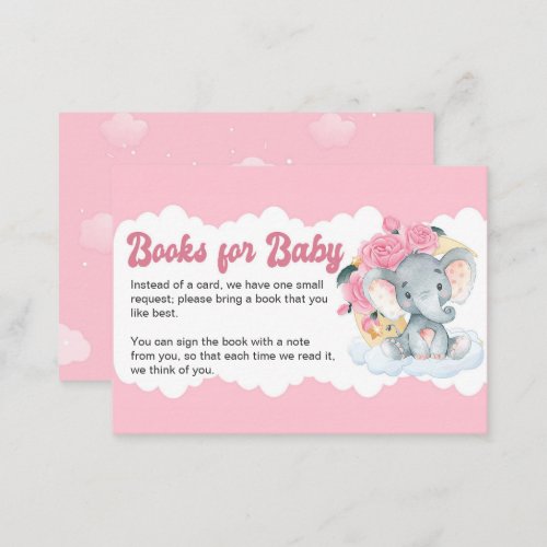 Pink Floral Elephant Book Request Girl Baby Shower Enclosure Card