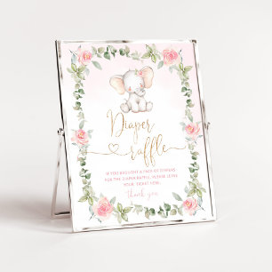 Pink floral elephant diaper raffle poster