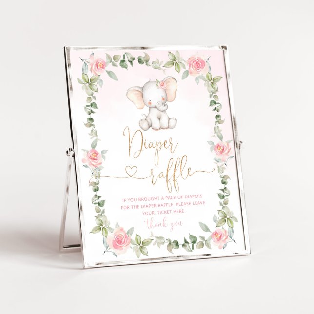 Pink floral elephant diaper raffle poster (Creator Uploaded)