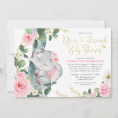 Pink Floral Elephant Drive By Girl Baby Shower Invitation (Front)