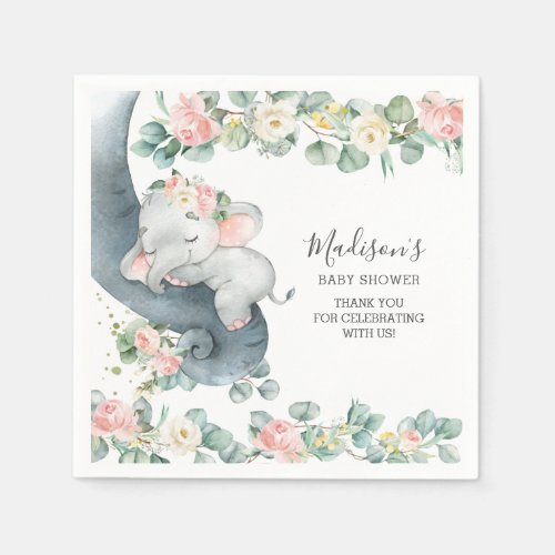 Pink Floral Elephant Girl Baby Shower Birthday  Na Napkins