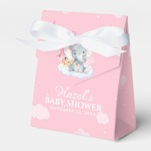 Pink Floral Elephant Girl Baby Shower Thank You Favor Boxes