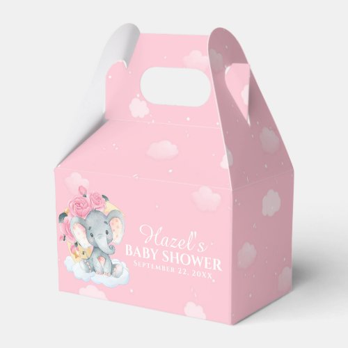 Pink Floral Elephant Girl Baby Shower Thank You Favor Boxes