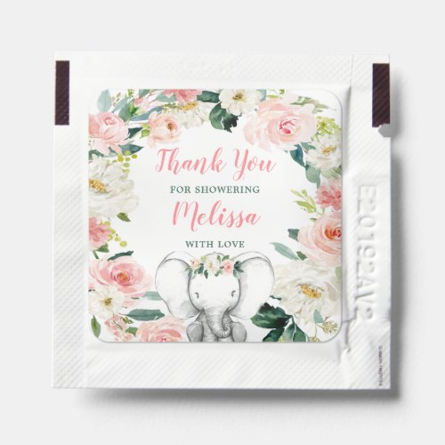 Pink Floral Elephant Girl Baby Shower Thank You Hand Sanitizer Packet