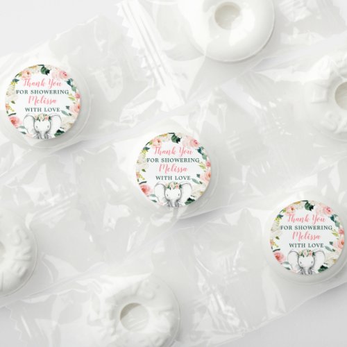 Pink Floral Elephant Girl Baby Shower Thank You Life Saver Mints