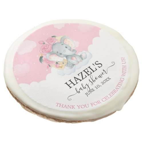 Pink Floral Elephant Girl Baby Shower Thank You Sugar Cookie