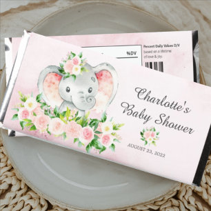 Pink Floral Elephant Hershey Bar Favors