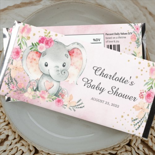 Pink Floral Elephant Hershey Bar Favors