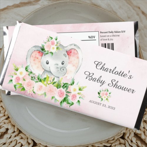 Pink Floral Elephant Hershey Bar Favors