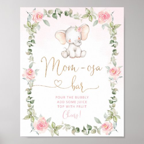 Pink floral elephant mom_osa bar Poster