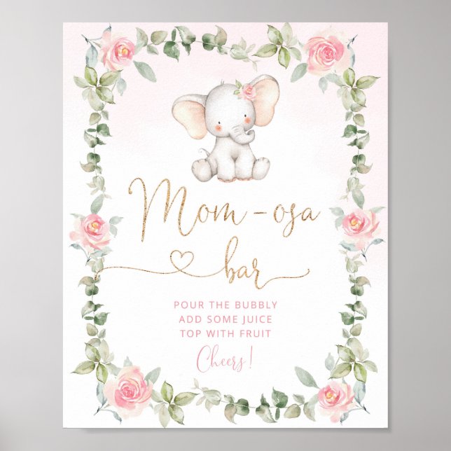 Pink floral elephant mom-osa bar Poster (Front)