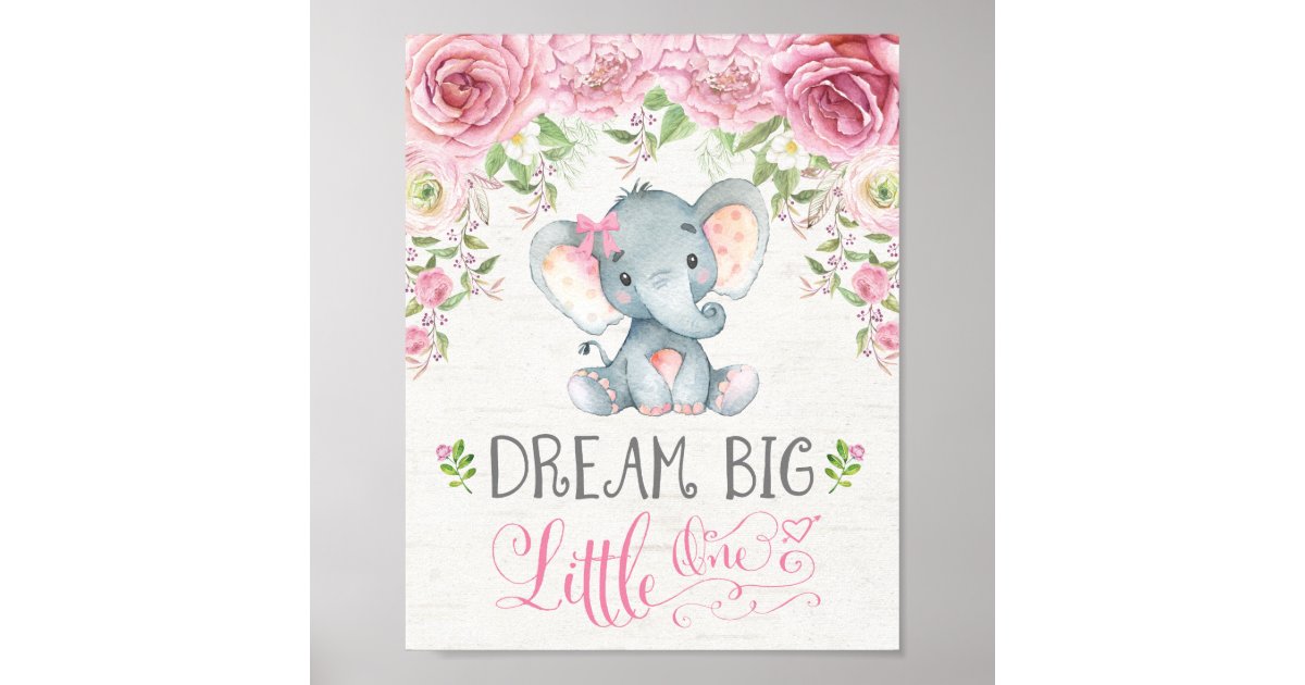 Pink Floral Elephant Nusery Art Wall Decor Print Zazzle Com