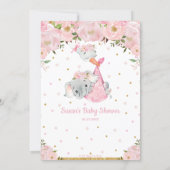 Pink Floral Elephant Stork Bundle Girl Baby Shower Invitation (Back)