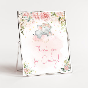 Pink Floral Elephant Thank you for Coming Poster