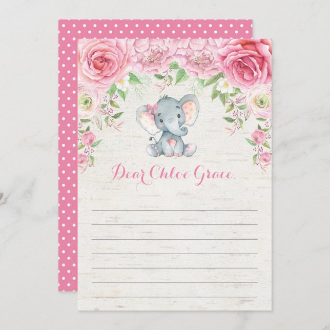 Pink Floral Elephant Time Capsule Message Card (Front/Back)
