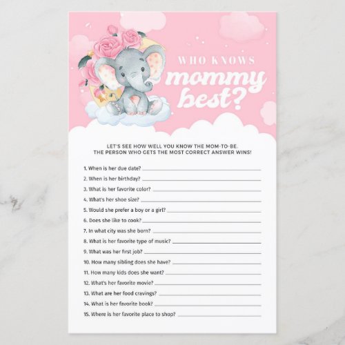 Pink Floral Elephant Who Knows Mommy Best Game