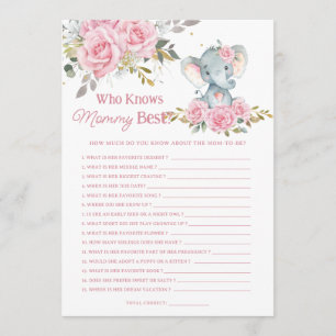 Pink Floral Elephant Who Knows Mommy Best Game Note Card
