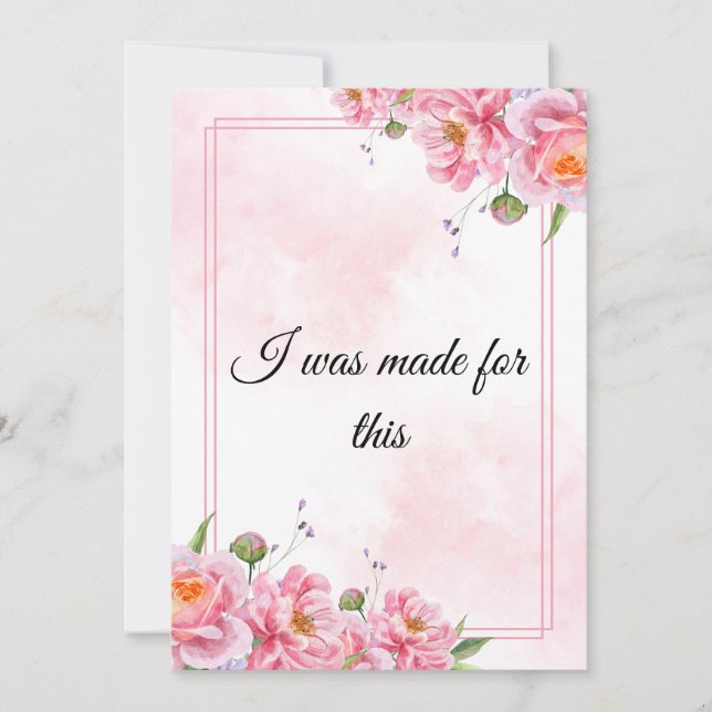 Pink Floral Empowering Quote Art Holiday Card (Front)