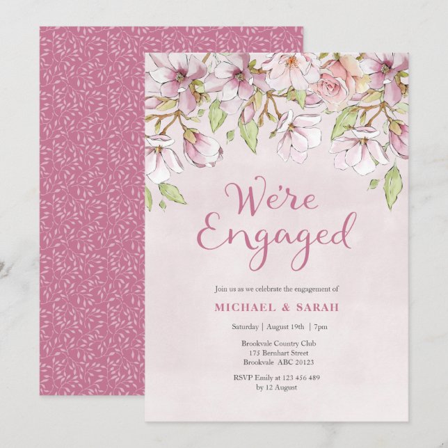 Pink Floral Engagement Party Invitation (Front/Back)