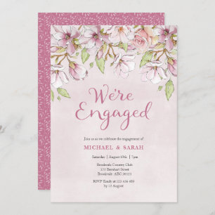 Pink Floral Engagement Party Invitation