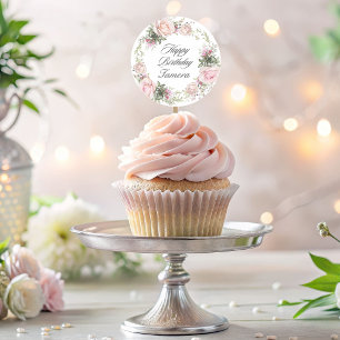 Pink Floral English Rose Garden Birthday Classic Round Sticker