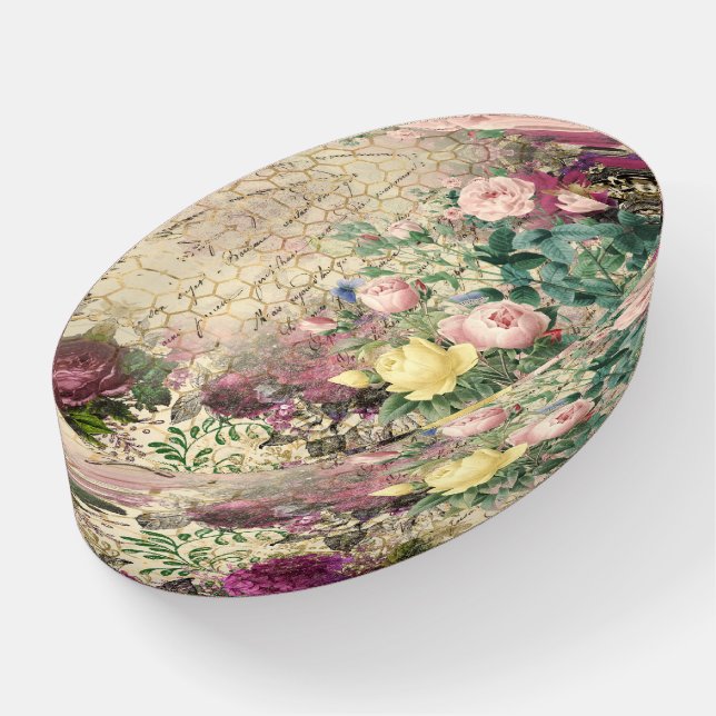 Pink Floral Ephemera with Beehive and Handwriting Paperweight (Angled)