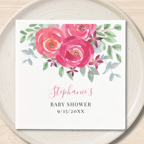 Pink Floral Eucalyptus Baby Shower  Napkins