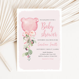 Pink Floral Eucalyptus Balloon Baby Shower Invitation