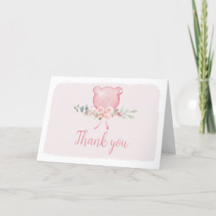 Pink Floral Eucalyptus Balloon Baby Shower Letterpress Thank You Card