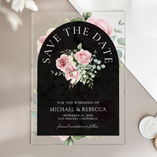 Pink Floral Eucalyptus Black Wedding Save the Date