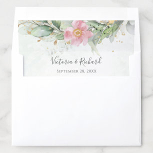 Pink Floral Eucalyptus Greenery Gold Elegant Envelope Liner