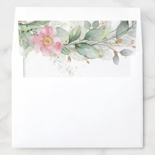 Pink Floral Eucalyptus Greenery Gold Elegant Envelope Liner